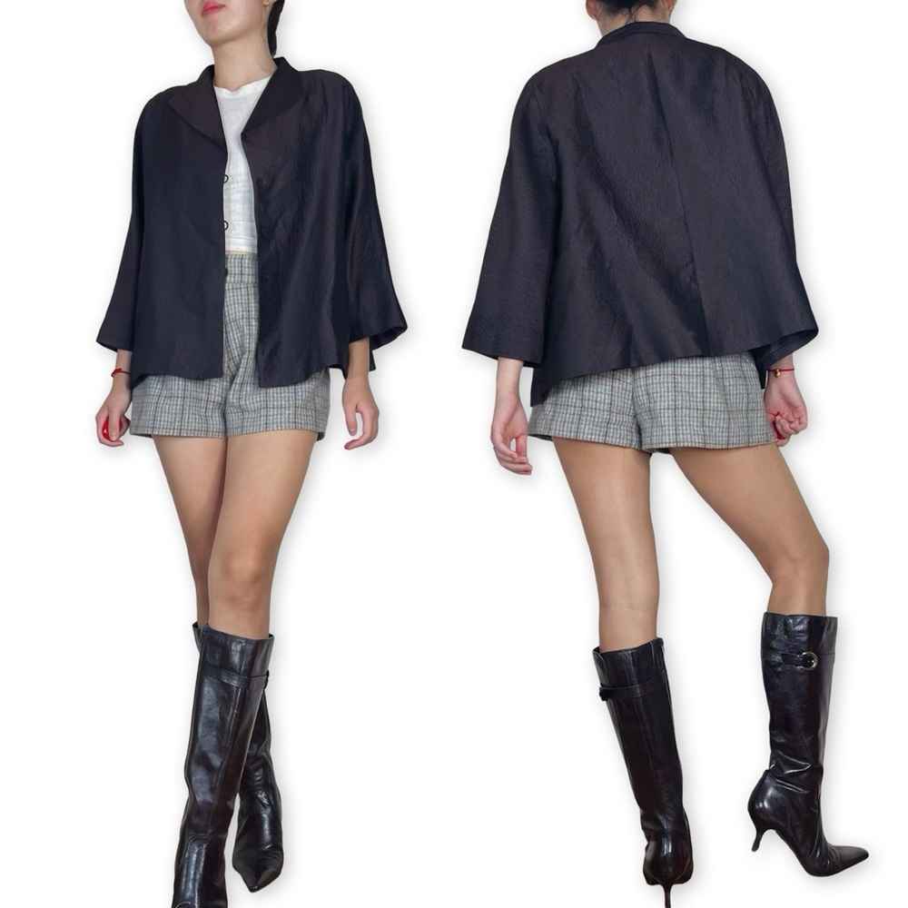 Eileen Fisher Chocolate Brown Crinkle 100% Silk Shirt Jacket Shacket Size M - Picture 10 of 16